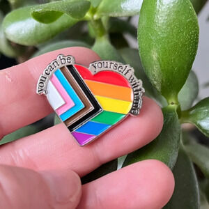 Brand new “You Can be Yourself with Me” enamel rainbow heart LGBTQ pin